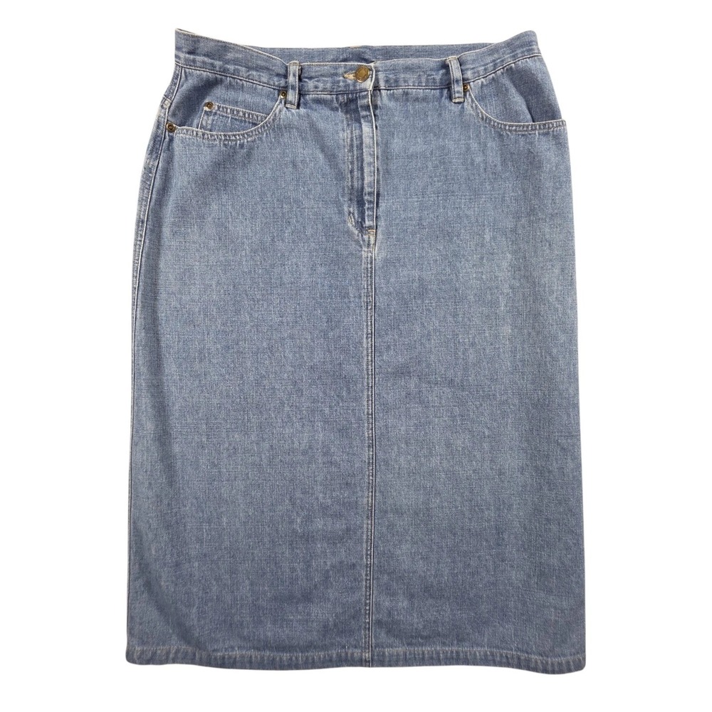 Emma James Cotton Denim Midi Pencil Light Wash Skirt Womens 14